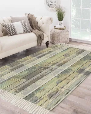 Wooden Grain Large Runner Rug 4X6 Ft Living Room Area Rug, Washable Woven Throw Carpet with Tassel, Farmhouse Country Cabin Mottled Plank Non-Shedding Bedroom Office Carpets