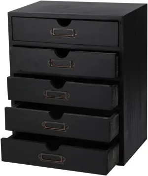Wooden Storage Box with 5 Drawers Apothecary Drawers Vintage Wooden Drawers Wood Desktop Organizer with Drawers Countertop Drawers Library Card Catalog Cabinet Apothecary Cabinet （BLACK）