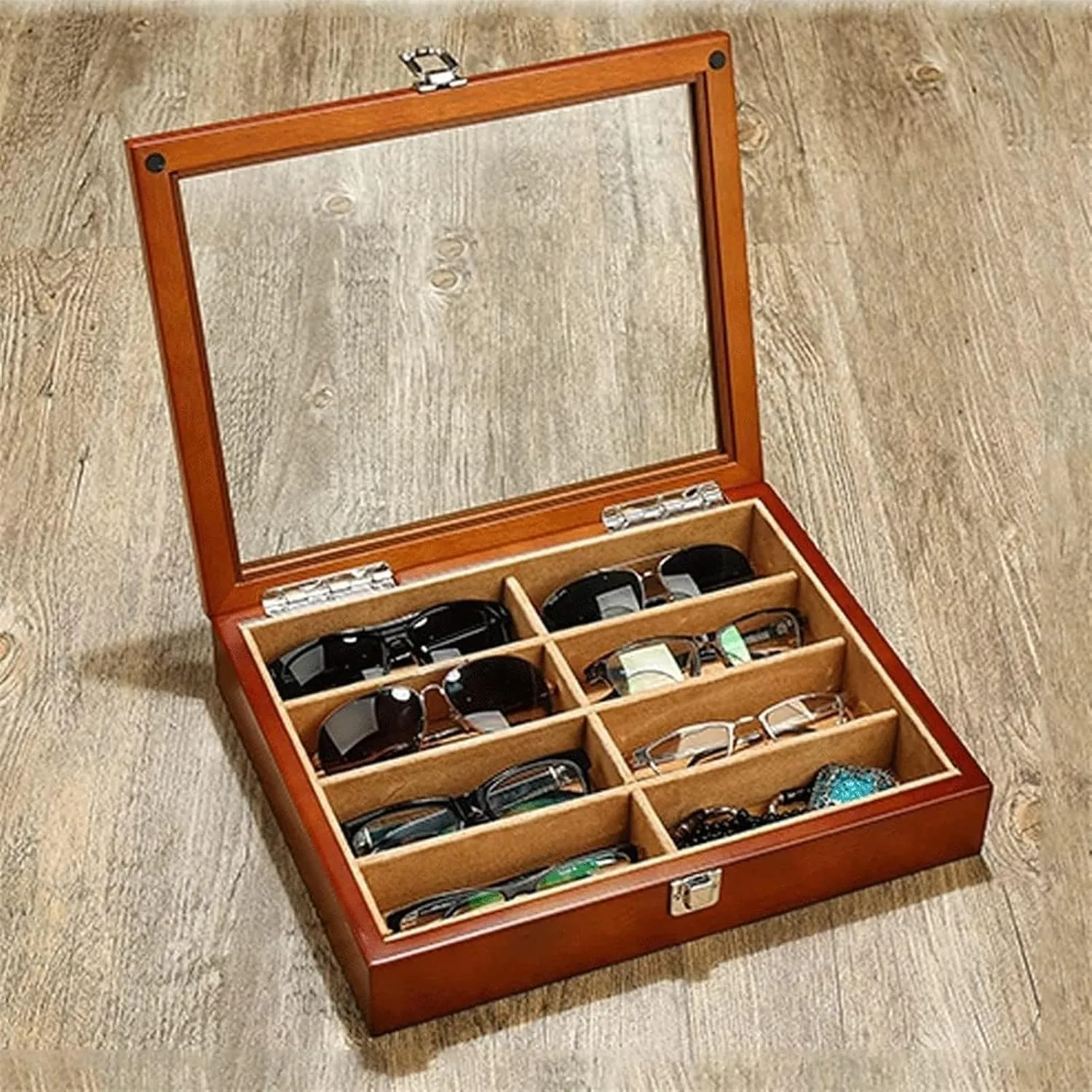 Wooden Watch Glasses Box 8 Grids Jewelry Transparent Jewelry Box Jewelry Storage Box Display Box Necklace Box Watch Case(A)