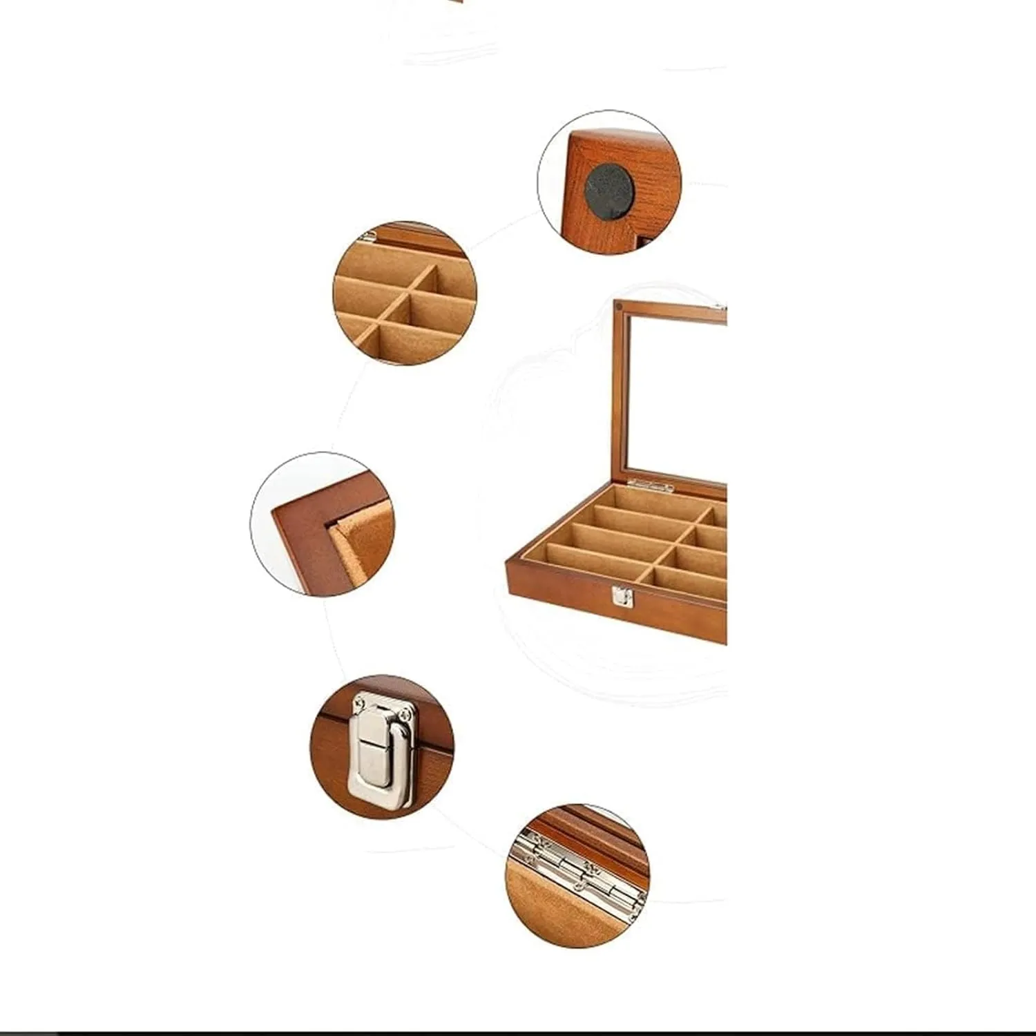 Wooden Watch Glasses Box 8 Grids Jewelry Transparent Jewelry Box Jewelry Storage Box Display Box Necklace Box Watch Case(A)
