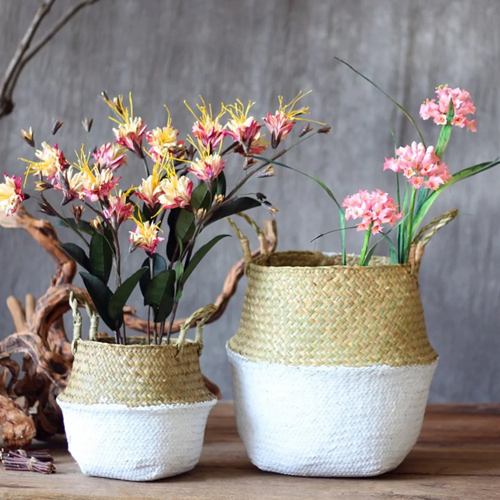 Woven Seagrass Flower Baskets Garden Flower Pot L Foldable And Save Space