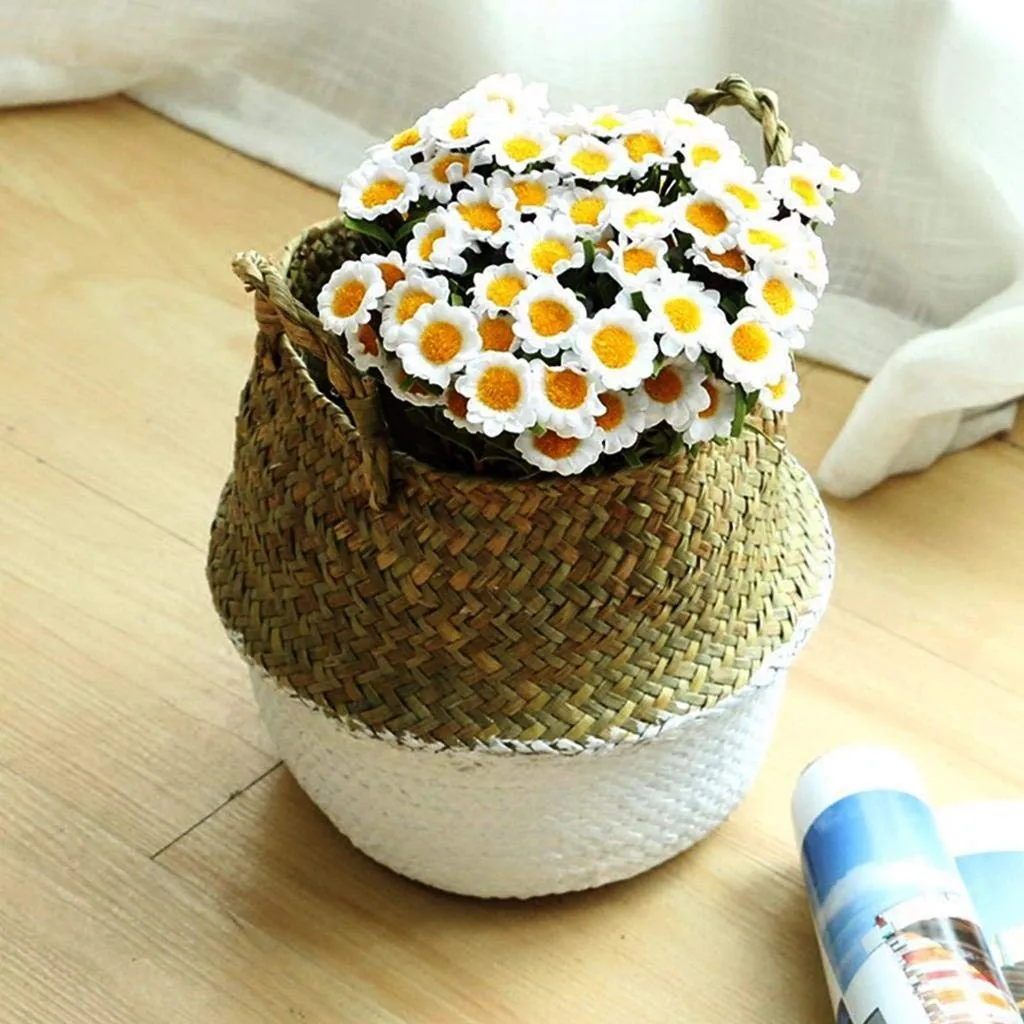 Woven Seagrass Flower Baskets Garden Flower Pot L Foldable And Save Space