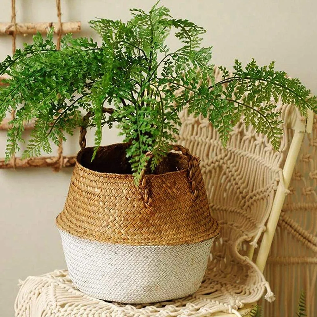 Woven Seagrass Flower Baskets Garden Flower Pot L Foldable And Save Space