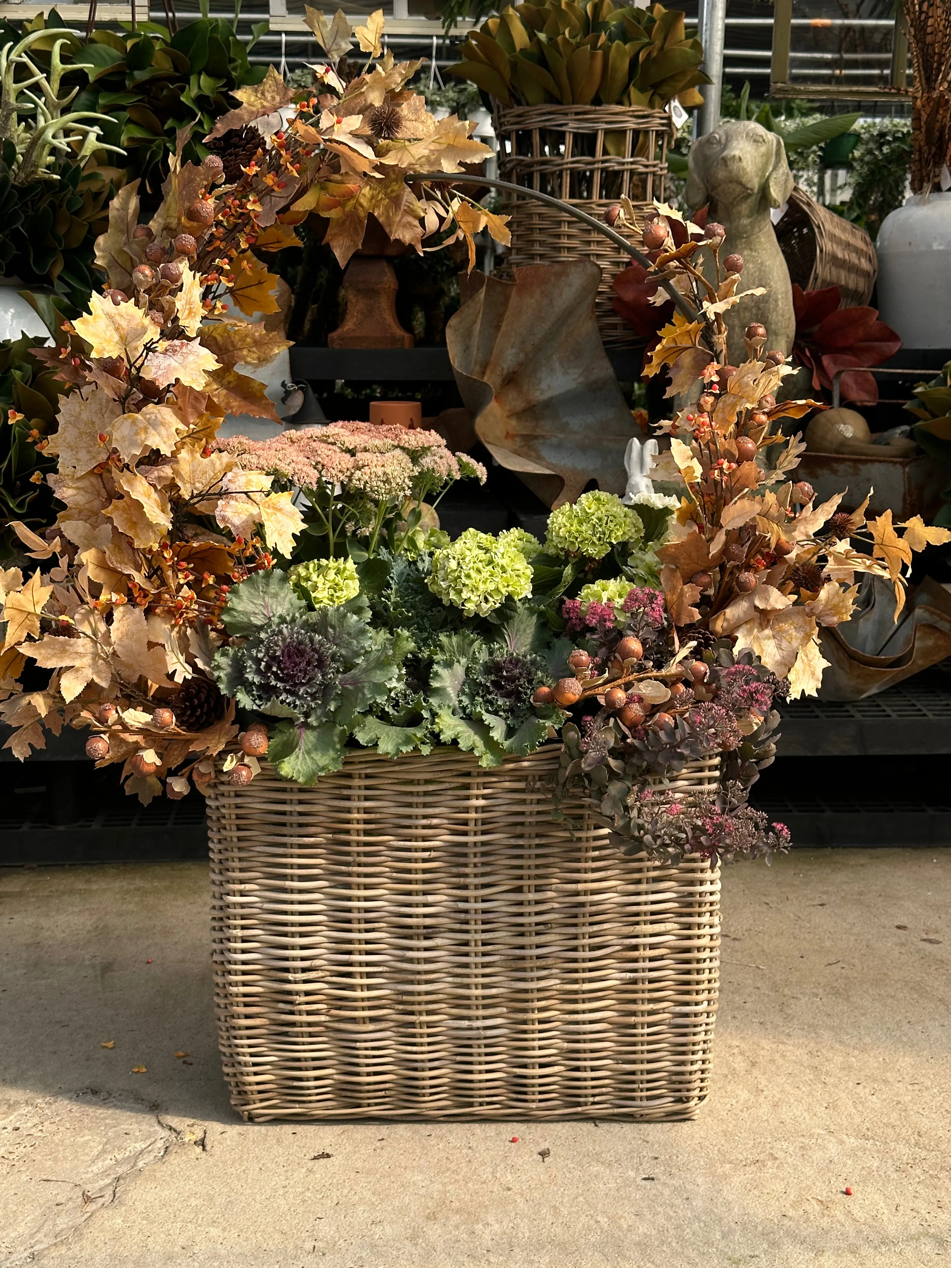 WOVEN WICKER RATTAN BASKET w/ HANDLES