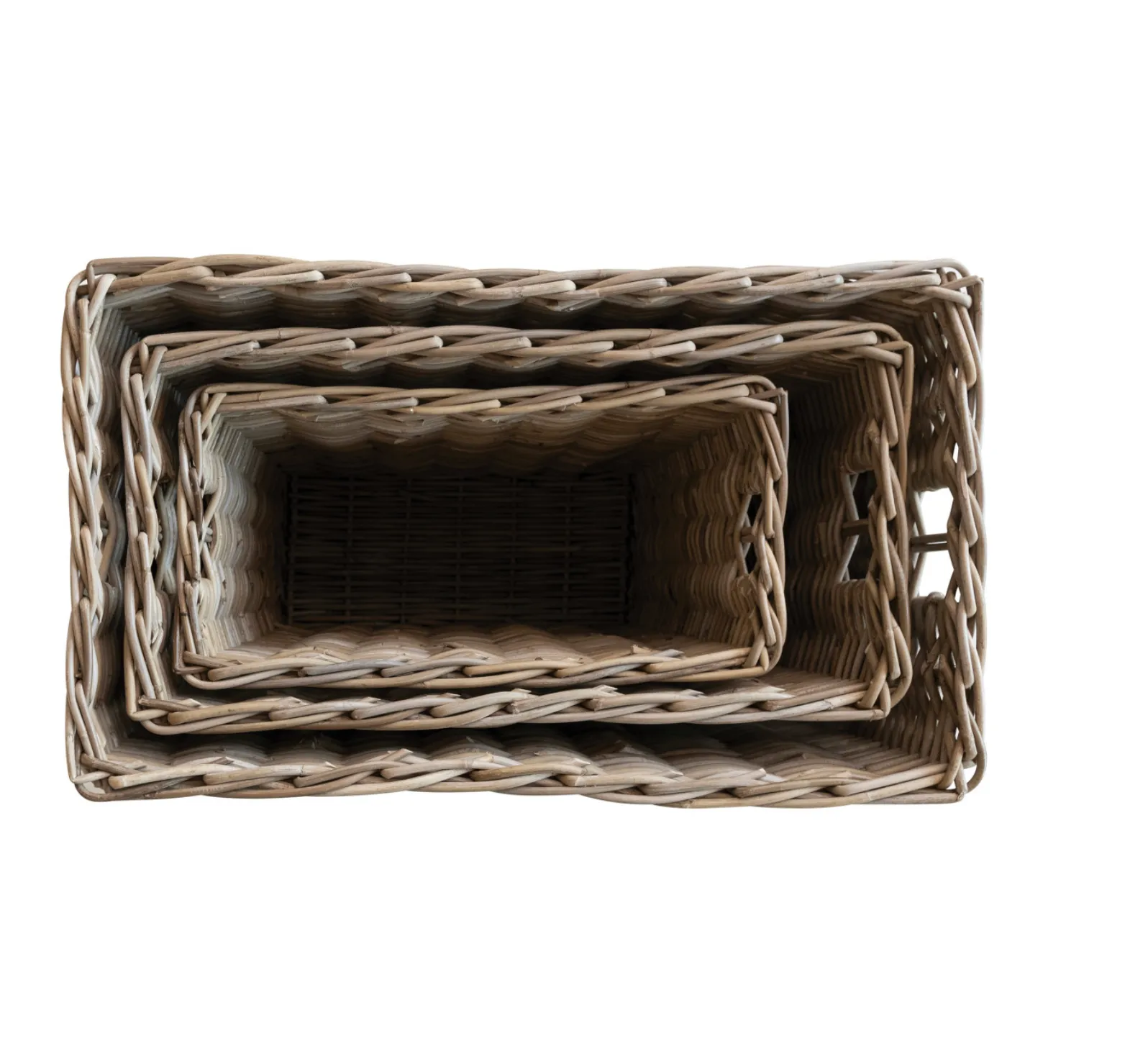WOVEN WICKER RATTAN BASKET w/ HANDLES