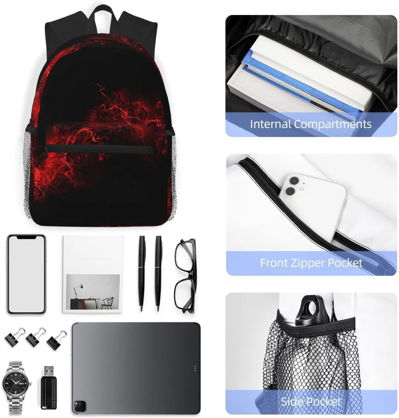 Wurton Explosion Burst Red Black Print Unisex Backpack Trendy,Durable Travel Bag Sports Beach Backpack Lightweight Backpack