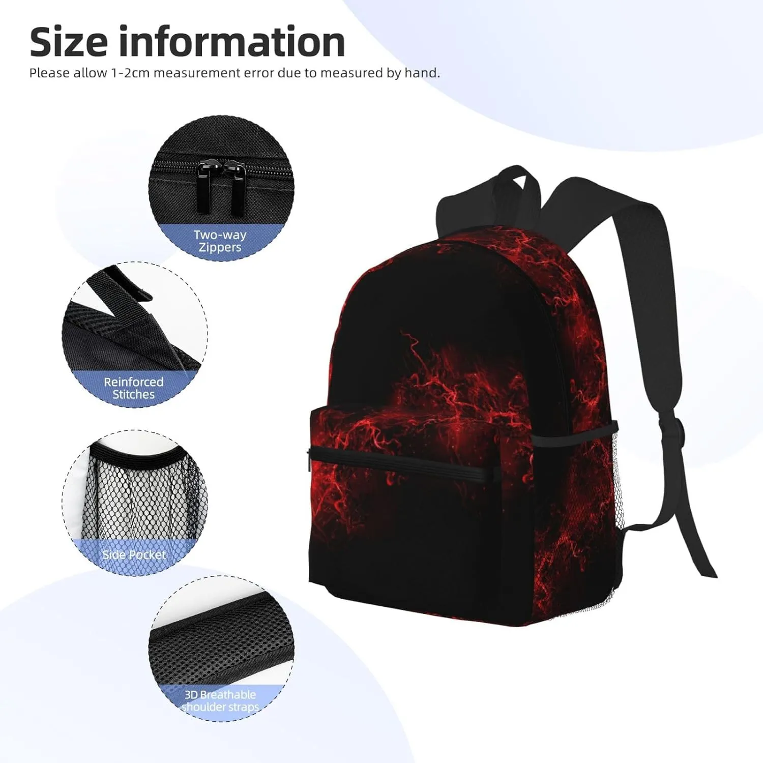Wurton Explosion Burst Red Black Print Unisex Backpack Trendy,Durable Travel Bag Sports Beach Backpack Lightweight Backpack