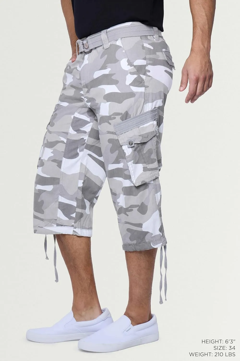 X RAY Men's Belted Long Cargo Shorts for Men, Below Knee Length Mens Cargo Shorts, 3/4 Pants (Big and Tall Shorts for Men)