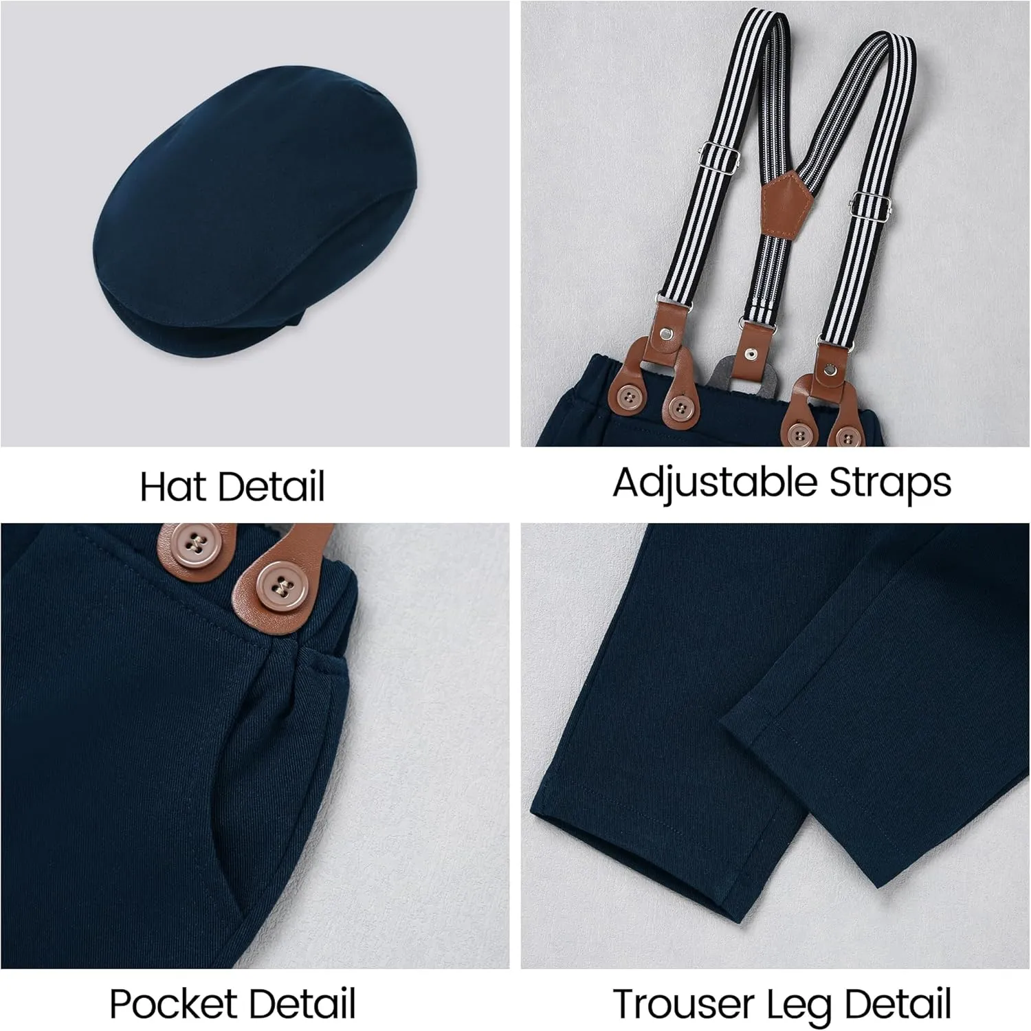 YALLET Baby Boy Clothes Set Infant Tuxedo Long Sleeve Gentleman Suit Outfits   Beret Hat   Suspender Pants   Bowtie 0-18M