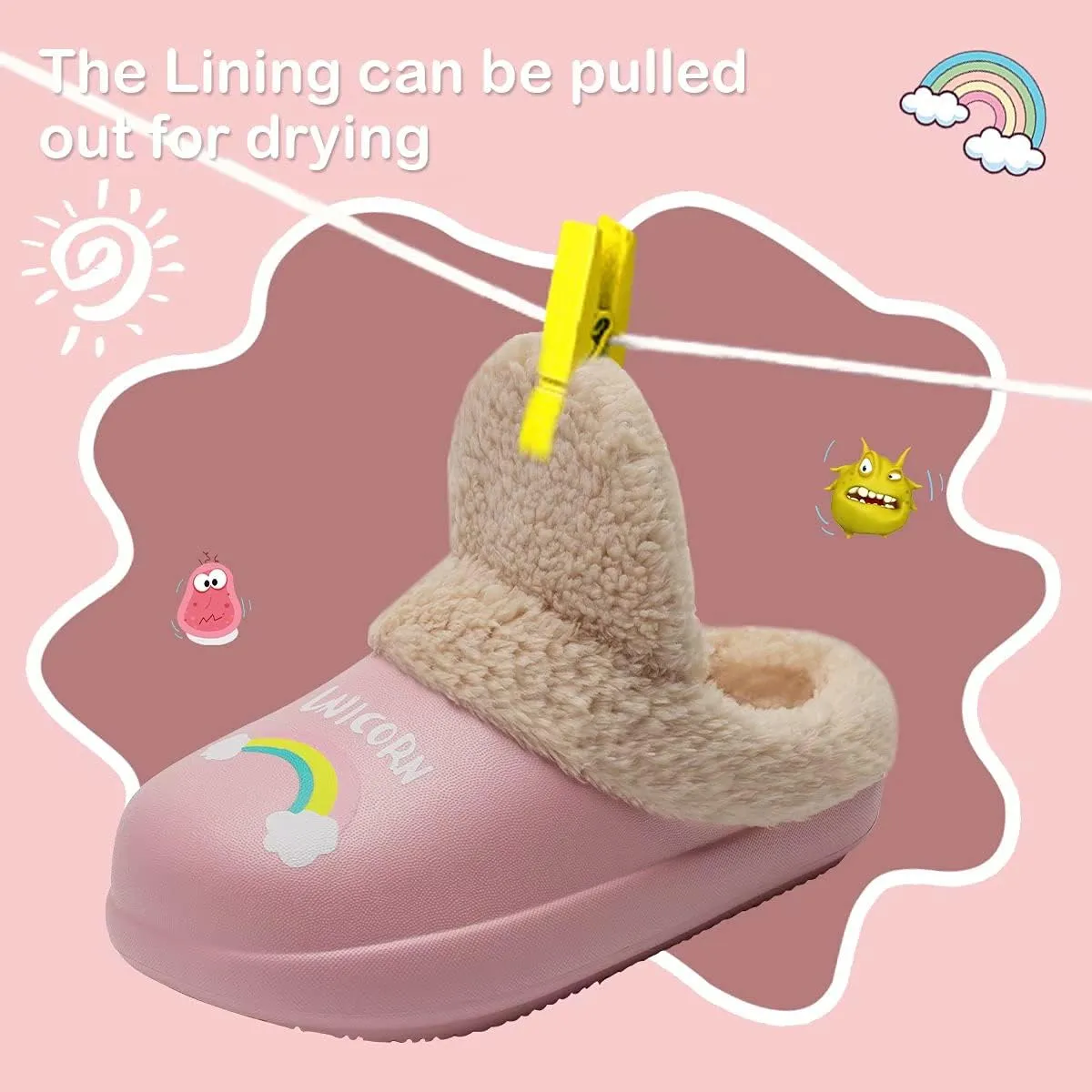 YALOX Boys-Girls-Slippers Soft Warm Kids-House-Bedroom-Shoes Plush Lined Lightweight-Non-Slip Cotton Slippers Garden-Shoes-Indoor-Outdoor