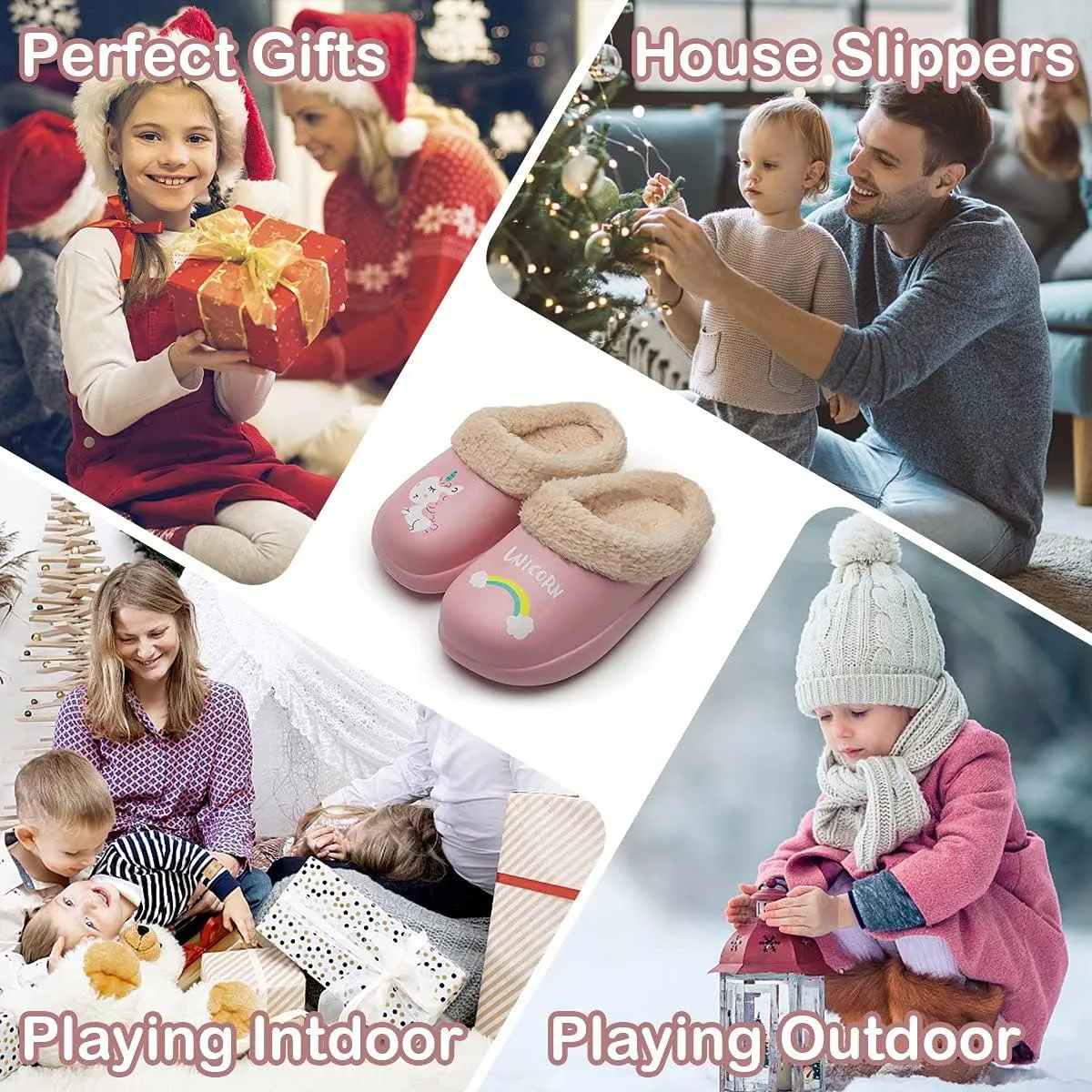 YALOX Boys-Girls-Slippers Soft Warm Kids-House-Bedroom-Shoes Plush Lined Lightweight-Non-Slip Cotton Slippers Garden-Shoes-Indoor-Outdoor