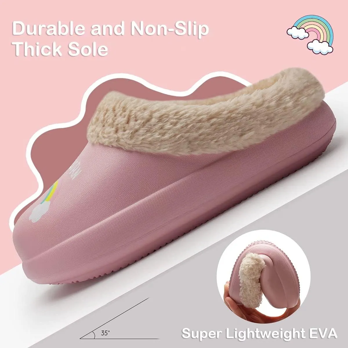 YALOX Boys-Girls-Slippers Soft Warm Kids-House-Bedroom-Shoes Plush Lined Lightweight-Non-Slip Cotton Slippers Garden-Shoes-Indoor-Outdoor
