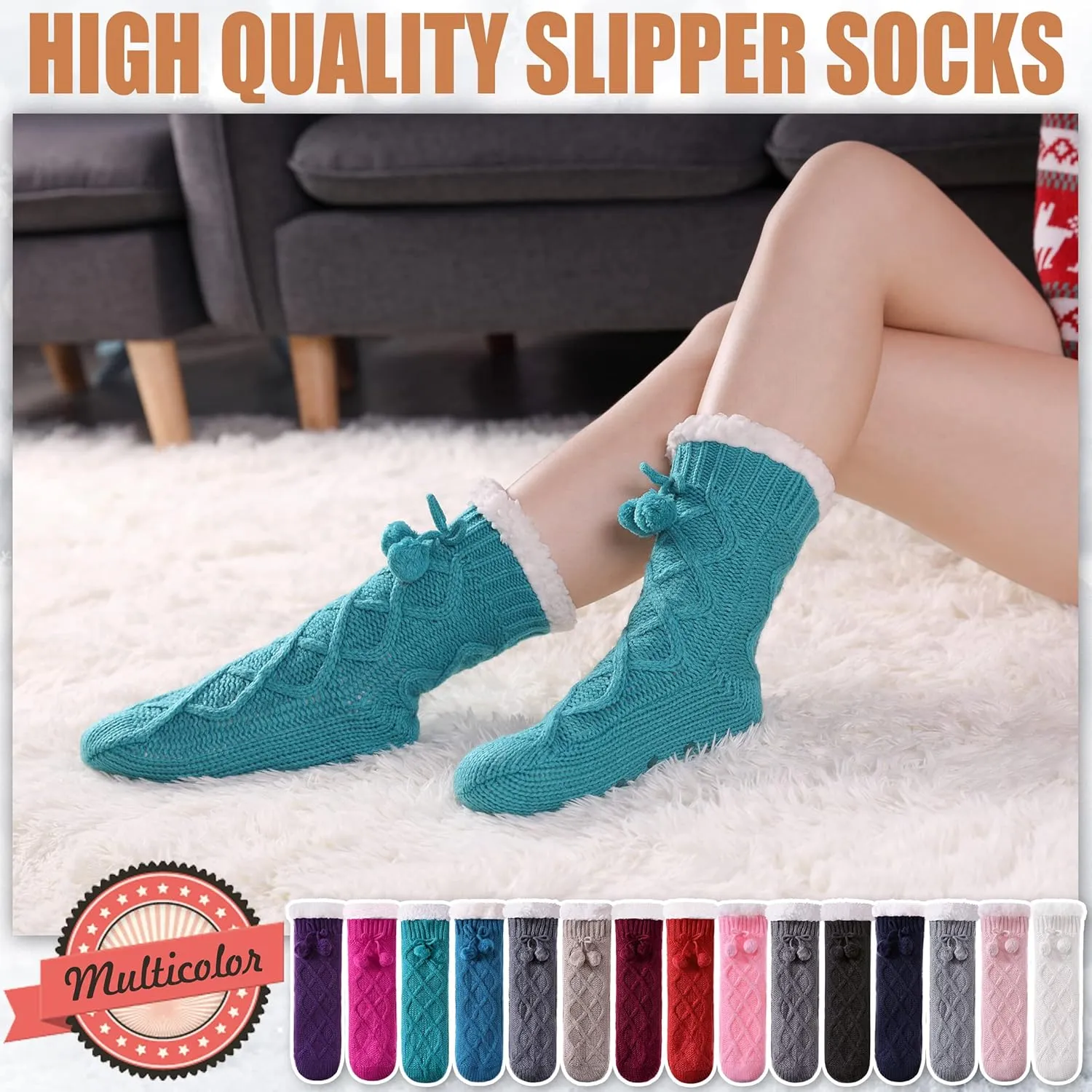 Yebing Womens Non Slip Slipper Socks Winter Warm Soft Cozy Fuzzy Fleece-lined Grippers Home Socks