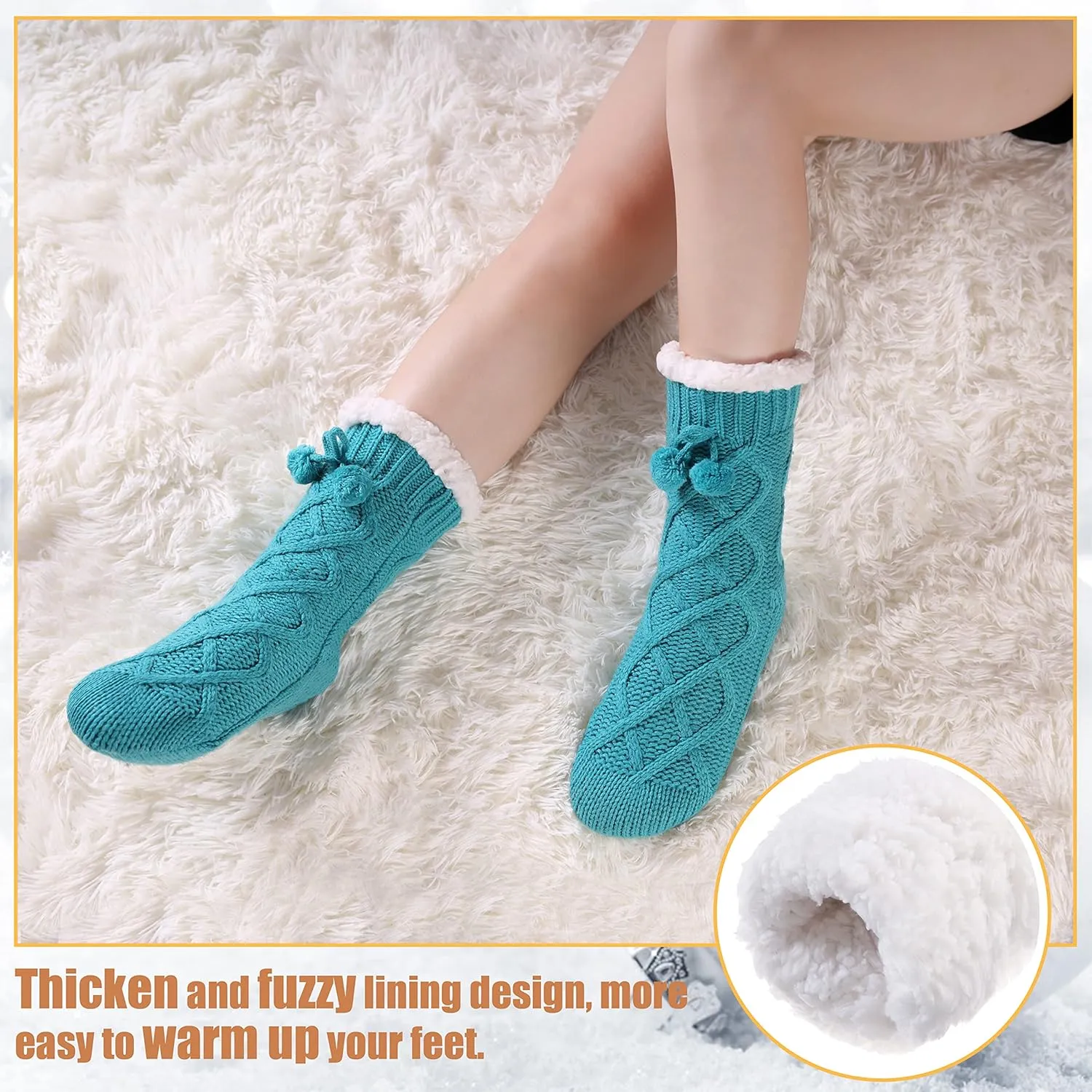 Yebing Womens Non Slip Slipper Socks Winter Warm Soft Cozy Fuzzy Fleece-lined Grippers Home Socks
