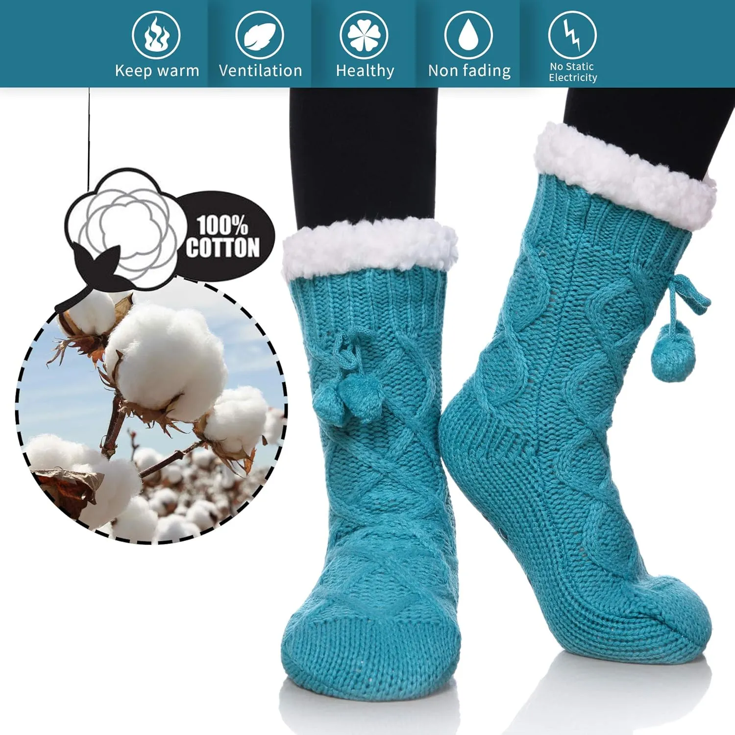 Yebing Womens Non Slip Slipper Socks Winter Warm Soft Cozy Fuzzy Fleece-lined Grippers Home Socks