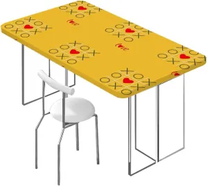 Yellow Red Fitted Tablecloth for Rectangle Table Love Tic Tac Toe Game Polyester Fitted Waterproof Outdoor Tablecloth Cartoon Fits up 4 Foot Tables