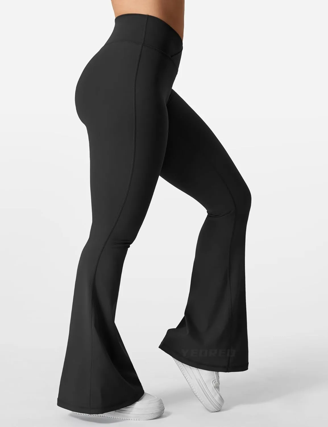 YEOREO Kalie Flare Scrunch Leggings for Women V Cross Waist Bell Bottom Yoga Pants Tummy Control Bootcut Workout Leggings