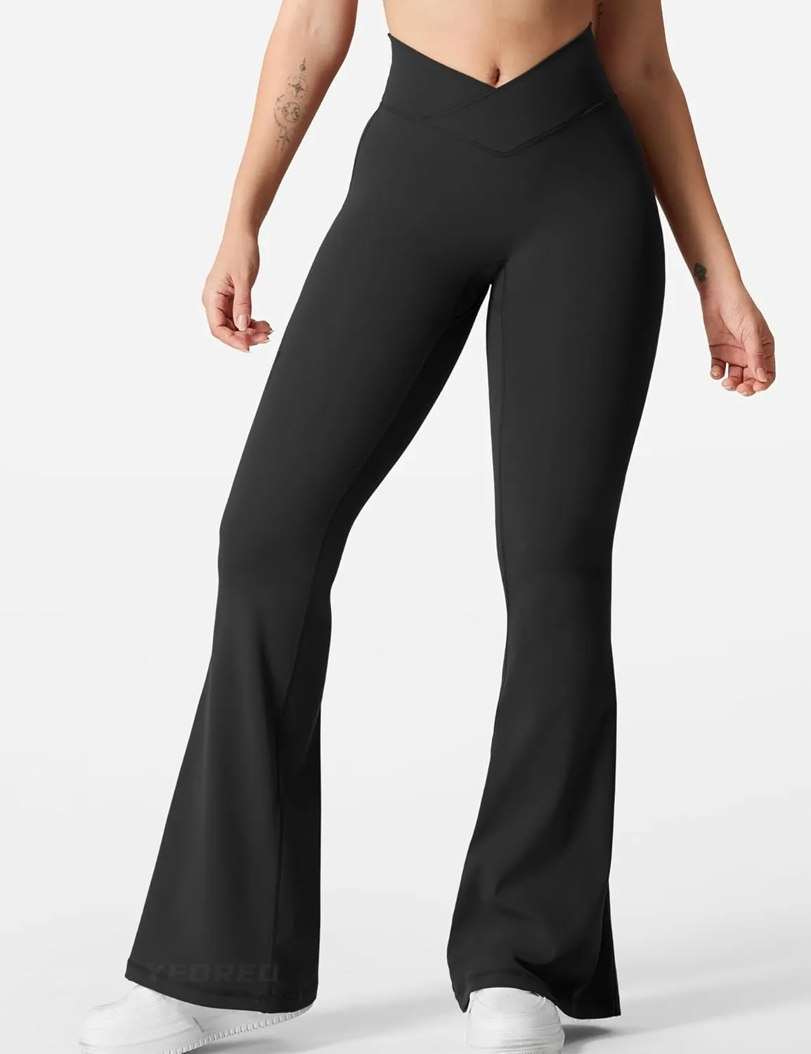 YEOREO Kalie Flare Scrunch Leggings for Women V Cross Waist Bell Bottom Yoga Pants Tummy Control Bootcut Workout Leggings