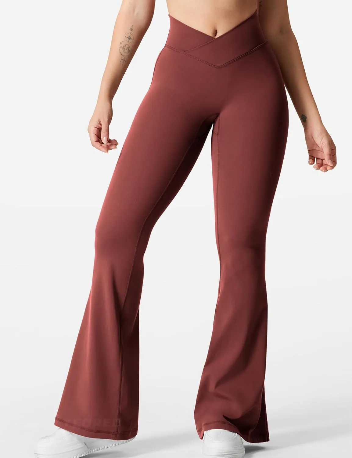 YEOREO Kalie Flare Scrunch Leggings for Women V Cross Waist Bell Bottom Yoga Pants Tummy Control Bootcut Workout Leggings