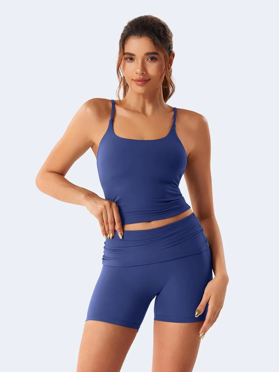 YEOREO Womens Foldover Workout Shorts High Waist 4.5" Fold Over Waist Band Romola Gym Yoga Running Shorts