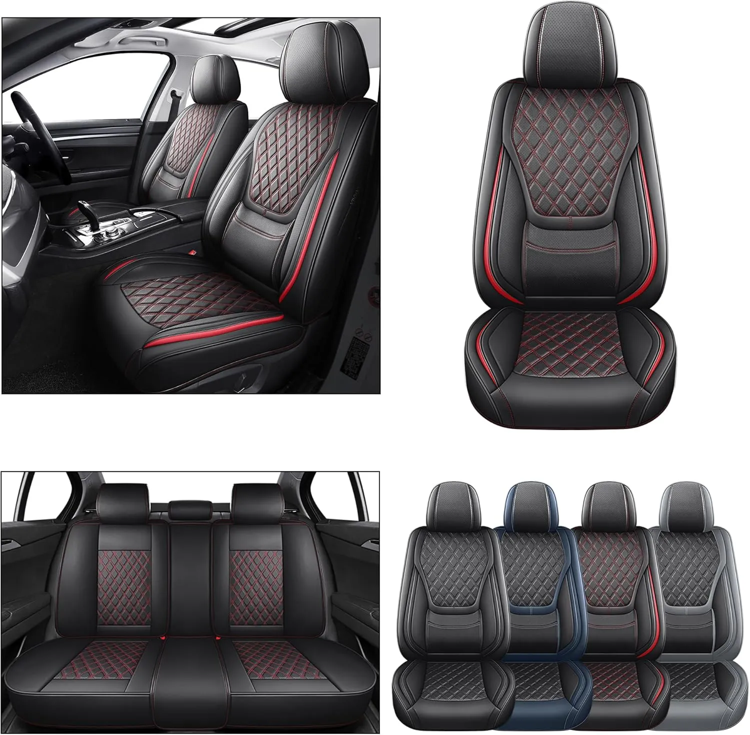 YIERTAI Universal Seat Covers Full Coverage Fit for Chevy Blazer Cruze Equinox Ford Electric VW Tiguan Allspace Passat Mitsubishi Evolution Buick Century Acura MDX Nissan Qashqai Full Set, Black-Red