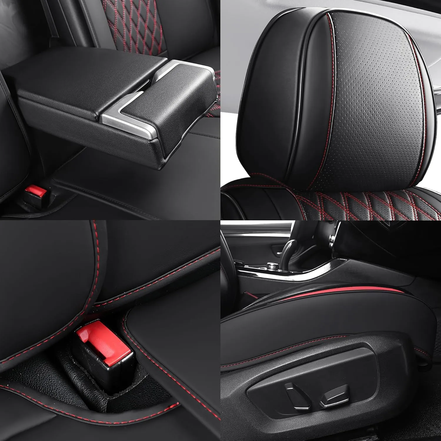 YIERTAI Universal Seat Covers Full Coverage Fit for Chevy Blazer Cruze Equinox Ford Electric VW Tiguan Allspace Passat Mitsubishi Evolution Buick Century Acura MDX Nissan Qashqai Full Set, Black-Red