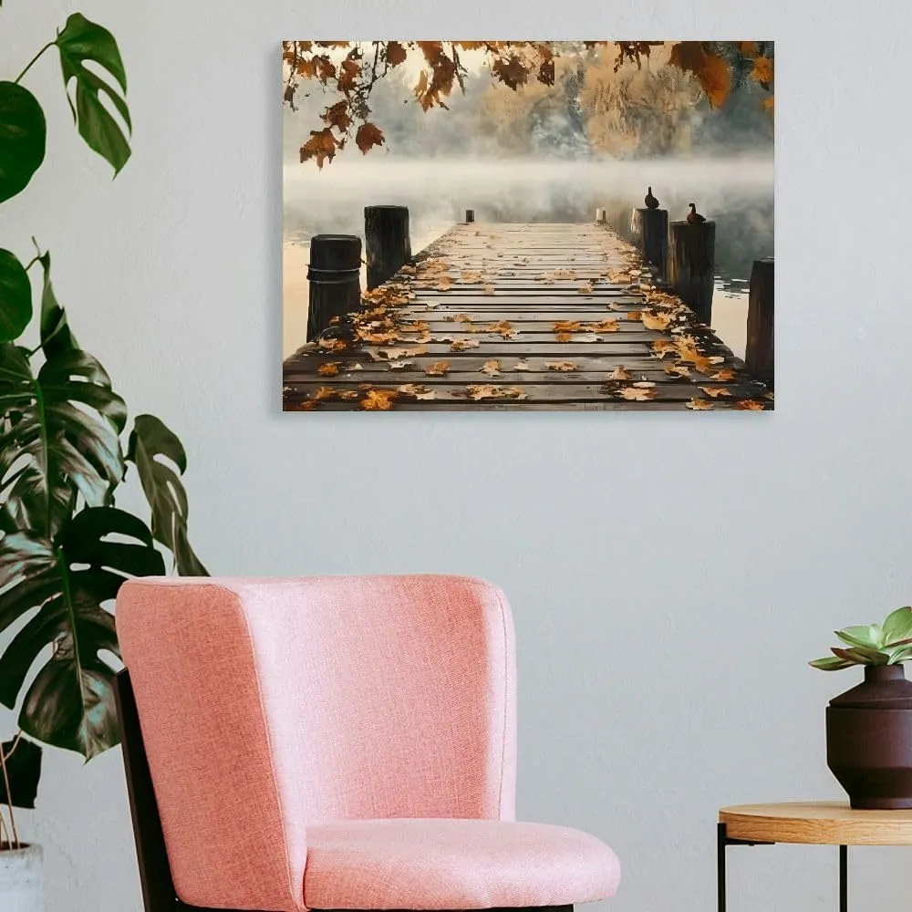 YILUYINQING Ducks Leaves Dock Canvas Wall Art Decor, Ready to Hang Home Decor for Bathroom, Living Room, Office, Gift for All Occasions 16x12in