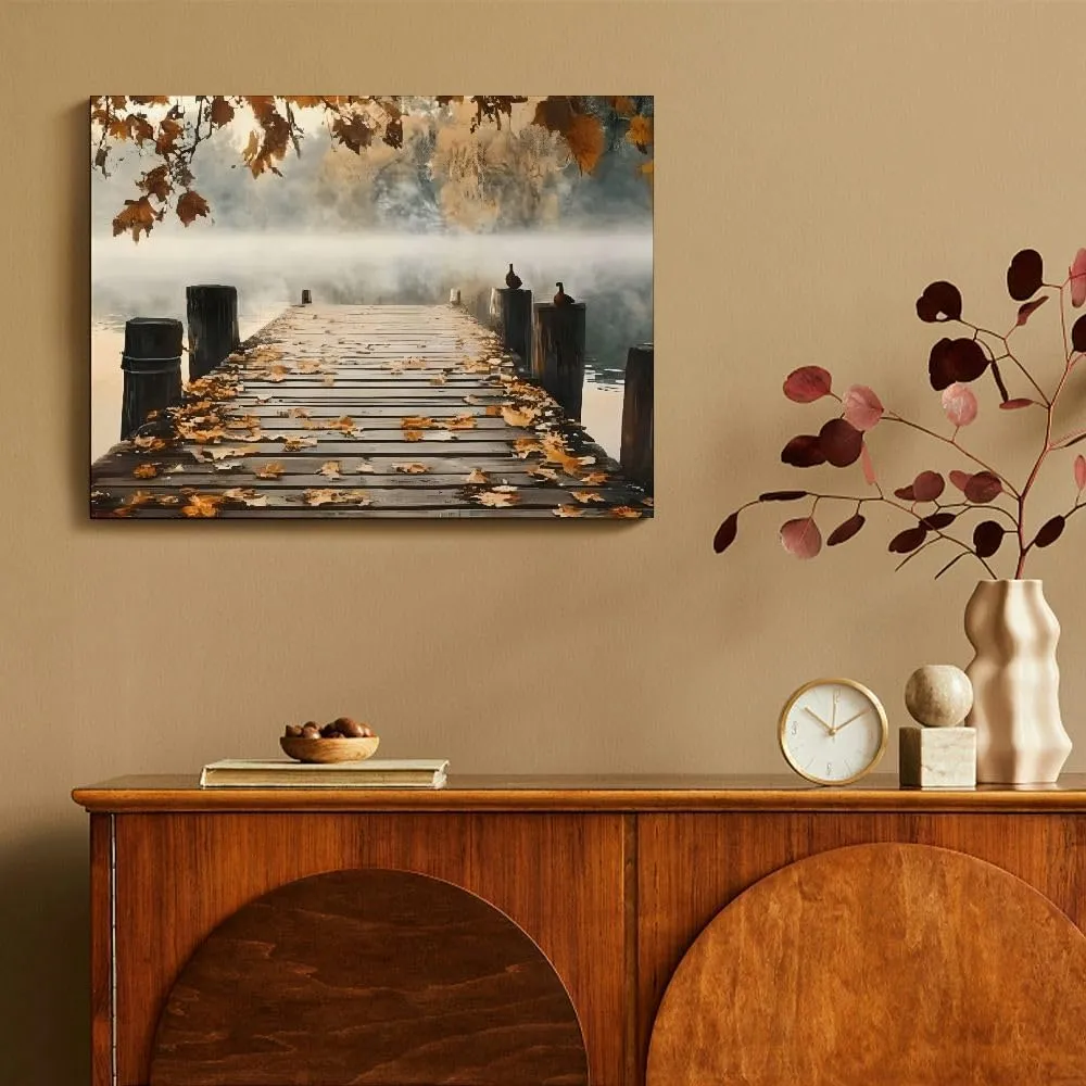 YILUYINQING Ducks Leaves Dock Canvas Wall Art Decor, Ready to Hang Home Decor for Bathroom, Living Room, Office, Gift for All Occasions 16x12in