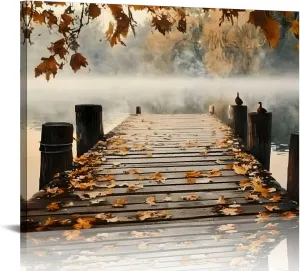 YILUYINQING Ducks Leaves Dock Canvas Wall Art Decor, Ready to Hang Home Decor for Bathroom, Living Room, Office, Gift for All Occasions 16x12in