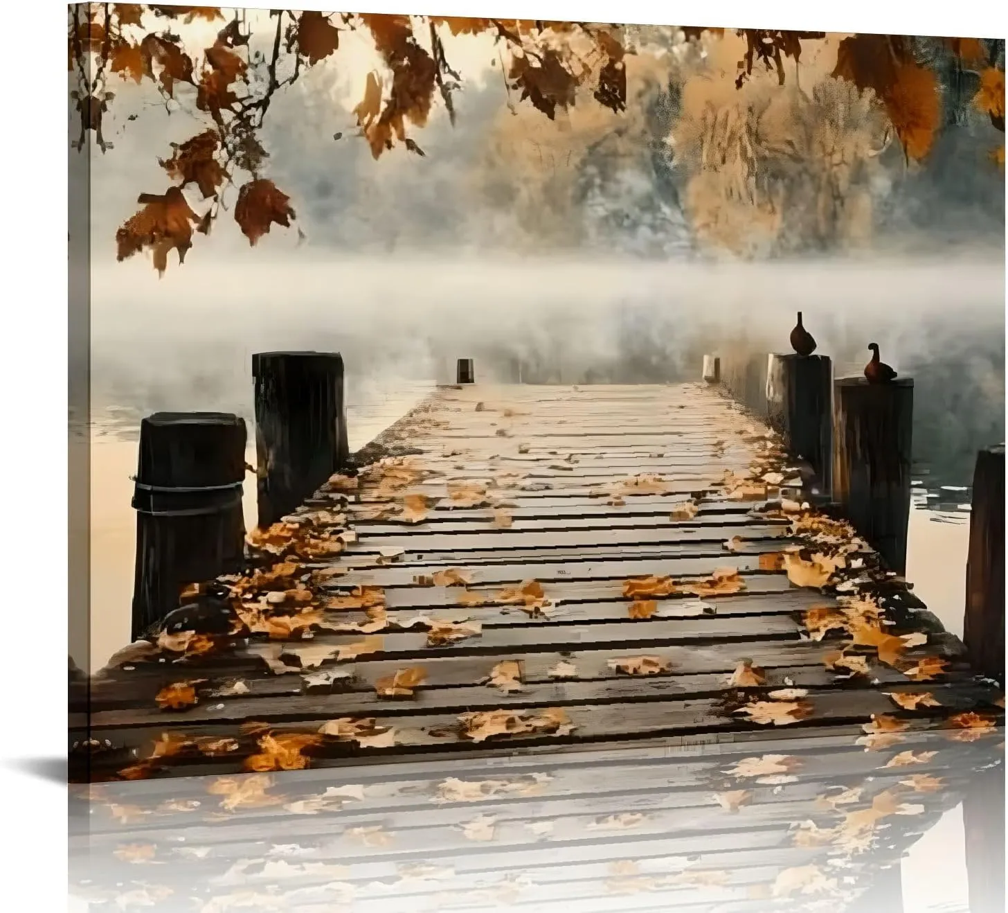 YILUYINQING Ducks Leaves Dock Canvas Wall Art Decor, Ready to Hang Home Decor for Bathroom, Living Room, Office, Gift for All Occasions 16x12in