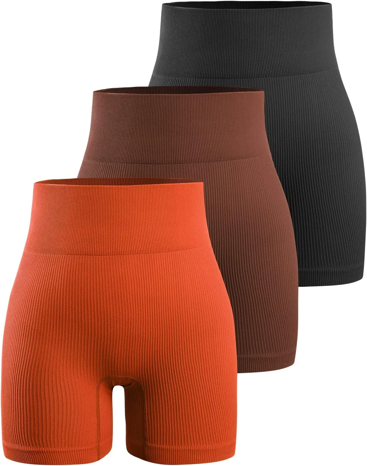 YNNTHY Women's 3 Piece Workout Shorts Yoga Seamless Ribbed High Waisted Spandex Booty Biker Shorts