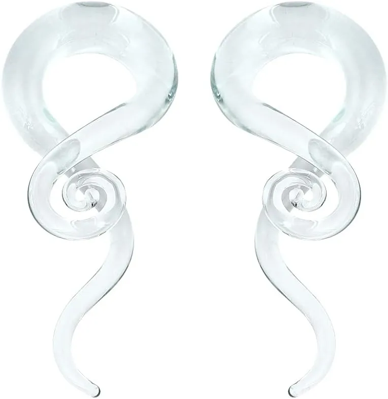 YOFANST 2pcs Glass Ear Tapers Plugs 4G-14mm Multi-Colors Twist Handmade Spiral Gauges Piercing Jewelry