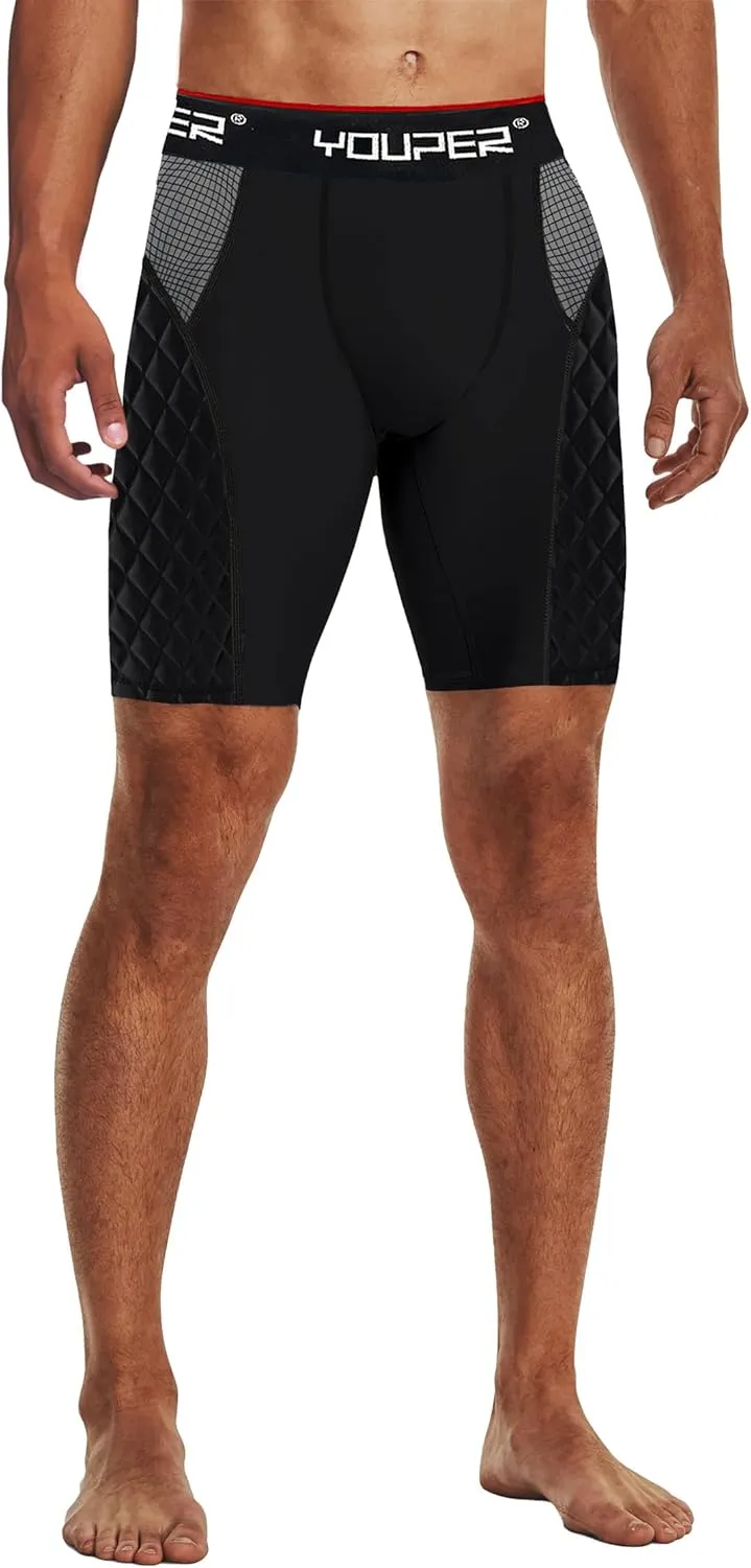 Youper Adult Elite Compression Padded Sliding Shorts w/Cup Pocket for Baseball, Football