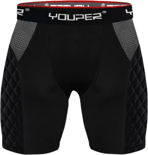 Youper Adult Elite Compression Padded Sliding Shorts w/Cup Pocket for Baseball, Football
