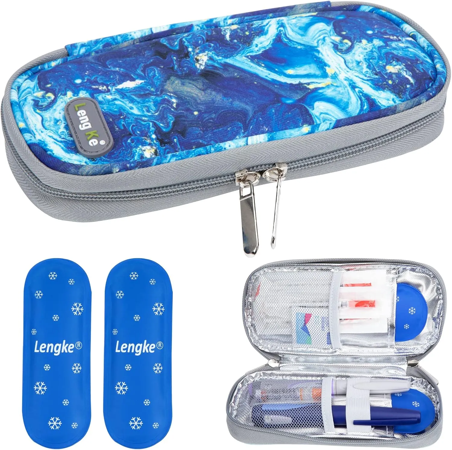 YOUSHARES Insulin Travel Case - Travel Medicine Cooler Bag Diabetic Insulated Organizer Portable Cooling Bag for Insulin Pen and Medication Diabetic Supplies with 2 Diabetes Ice Pack (Quicksand Blue)