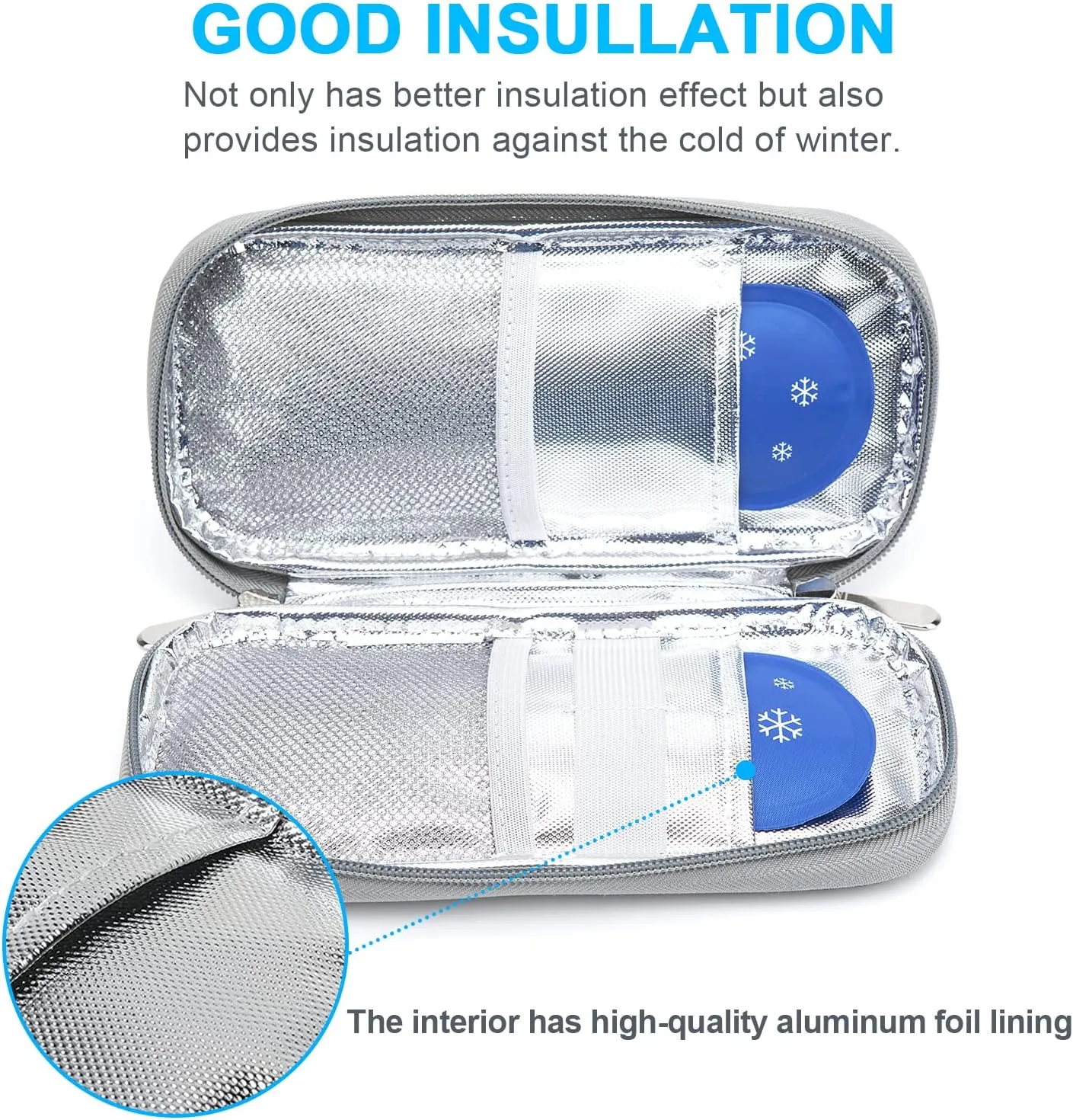 YOUSHARES Insulin Travel Case - Travel Medicine Cooler Bag Diabetic Insulated Organizer Portable Cooling Bag for Insulin Pen and Medication Diabetic Supplies with 2 Diabetes Ice Pack (Quicksand Blue)