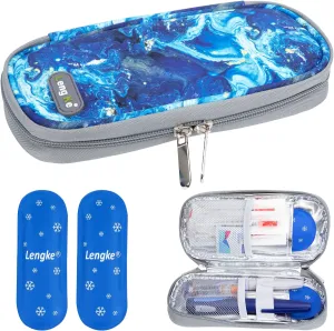 YOUSHARES Insulin Travel Case - Travel Medicine Cooler Bag Diabetic Insulated Organizer Portable Cooling Bag for Insulin Pen and Medication Diabetic Supplies with 2 Diabetes Ice Pack (Quicksand Blue)