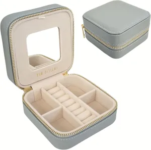 YSM Designs Travel Jewelry Organizer Box, Travel Jewelry Case | Small Jewelry Box for Women, Jewelry Travel Case with Mirror | Mother's Day Gift Idea(Grey)
