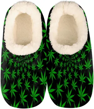 Yzrwebo Green Marijuana Slippers for Women Men Weed Leaf Indoor Non-Slip Slippers Socks Warm Comfy Soft House Slippers Bedroom Fuzzy Plush Lined House Shoes