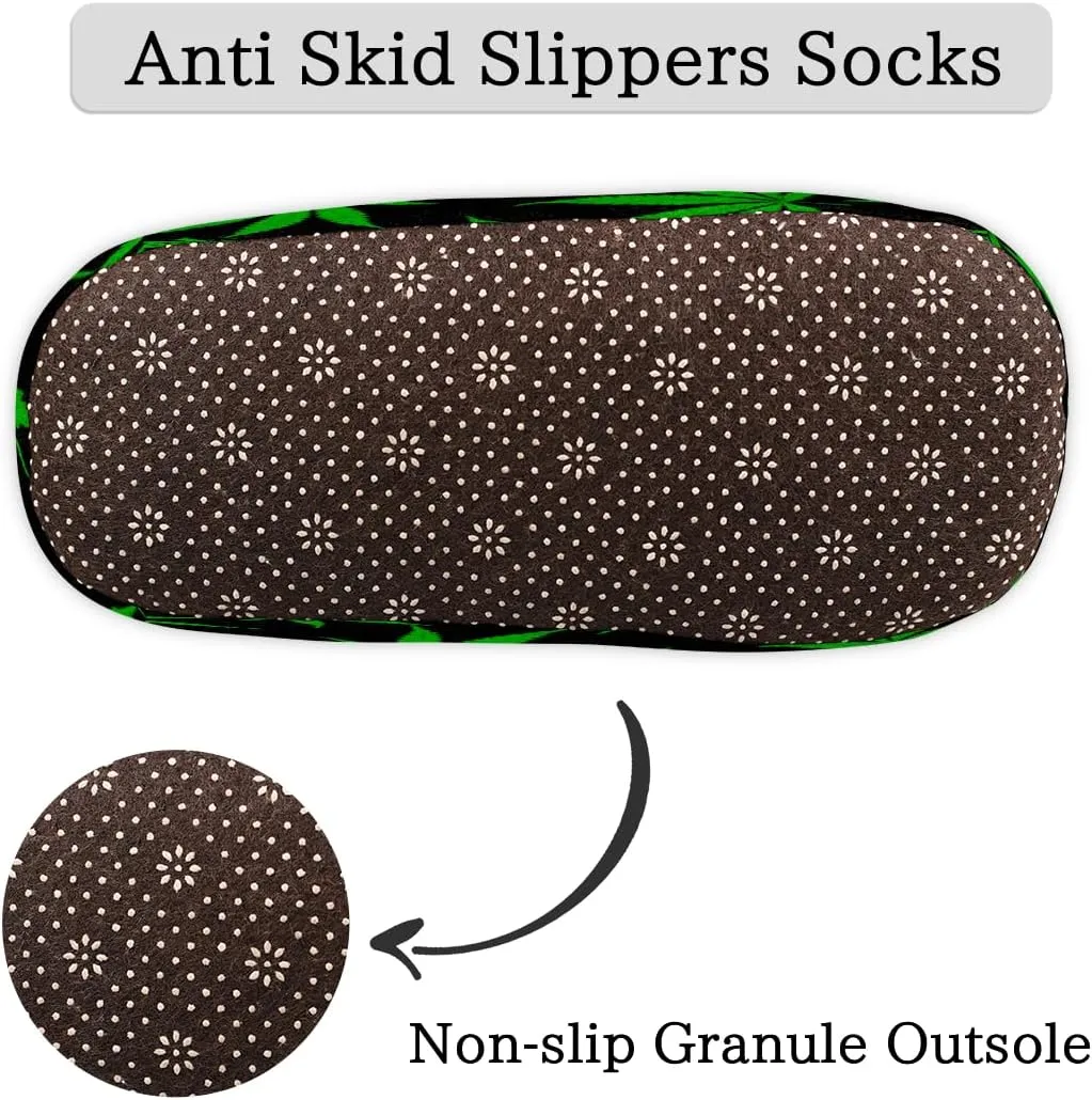 Yzrwebo Green Marijuana Slippers for Women Men Weed Leaf Indoor Non-Slip Slippers Socks Warm Comfy Soft House Slippers Bedroom Fuzzy Plush Lined House Shoes