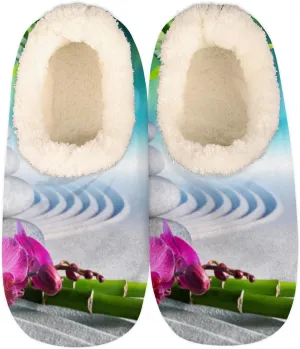 Yzrwebo Japanese Zen Slippers for Women Men Bamboo Stone Orchid Indoor Non-Slip Slippers Socks Warm Comfy Soft House Slippers Bedroom Fuzzy Plush Lined House Shoes