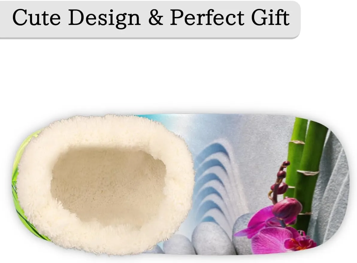 Yzrwebo Japanese Zen Slippers for Women Men Bamboo Stone Orchid Indoor Non-Slip Slippers Socks Warm Comfy Soft House Slippers Bedroom Fuzzy Plush Lined House Shoes