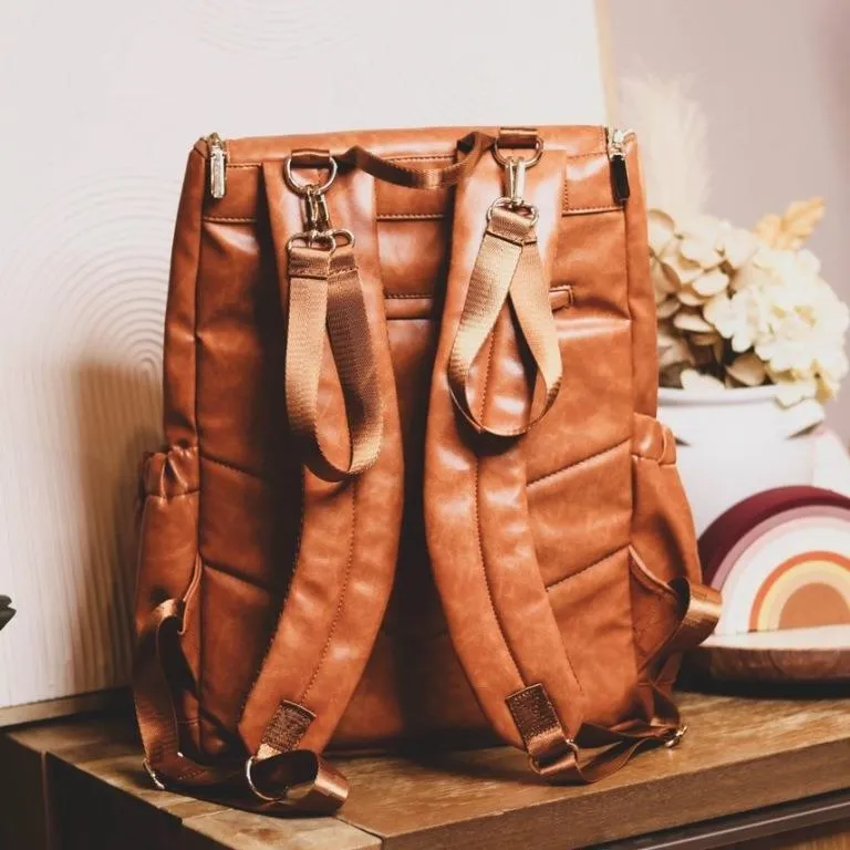 Zebra Babies faux leather nappy bag backpack - luxe tan brown