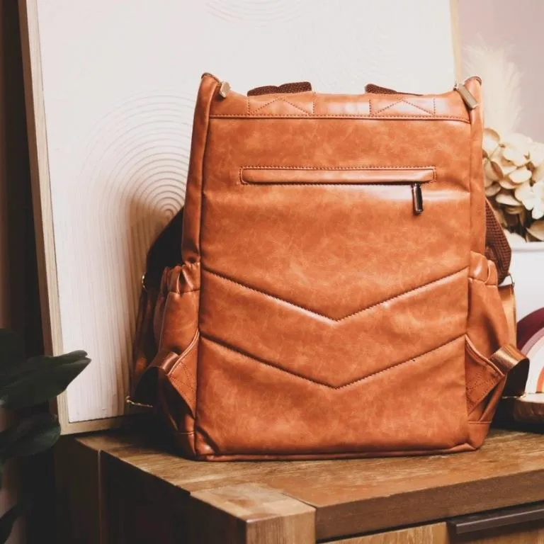 Zebra Babies faux leather nappy bag backpack - luxe tan brown