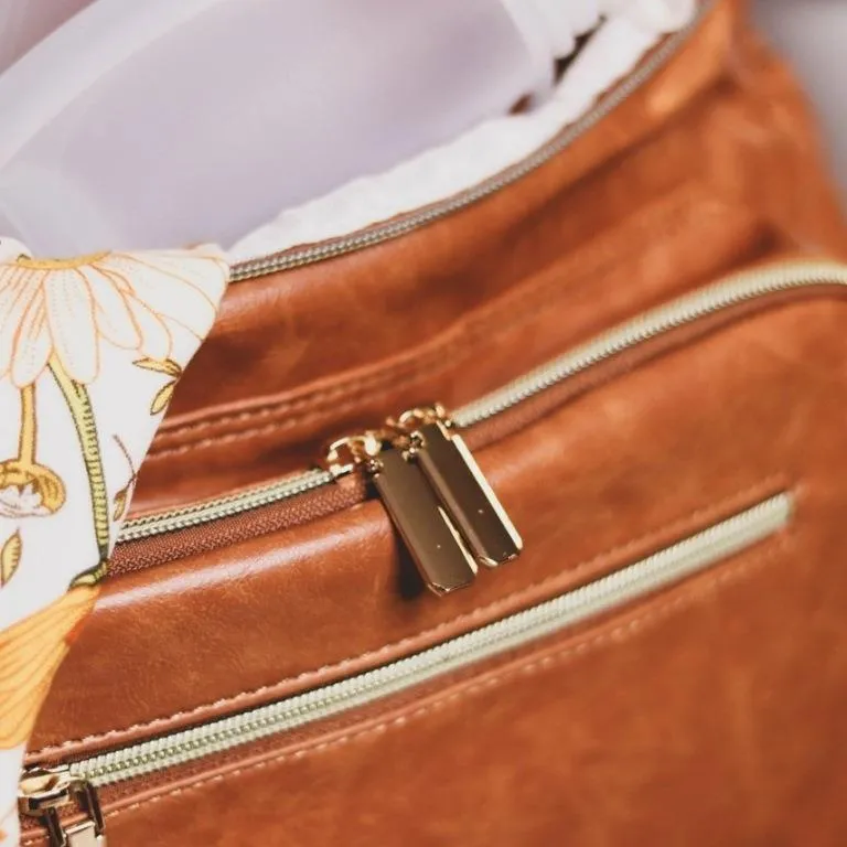 Zebra Babies faux leather nappy bag backpack - luxe tan brown