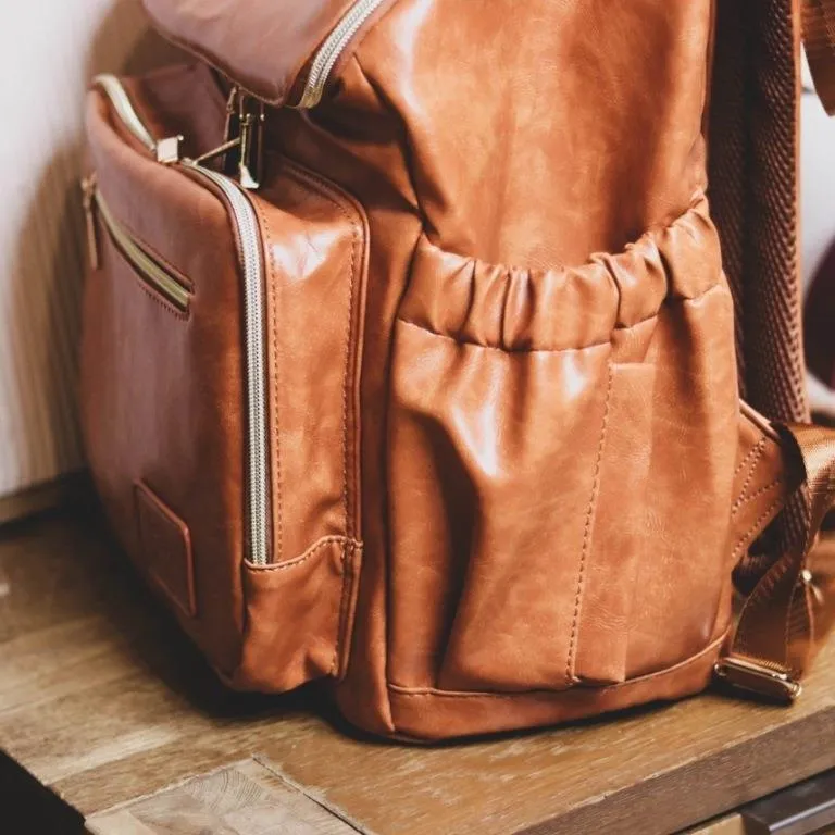 Zebra Babies faux leather nappy bag backpack - luxe tan brown