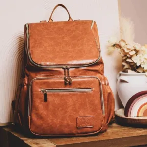 Zebra Babies faux leather nappy bag backpack - luxe tan brown