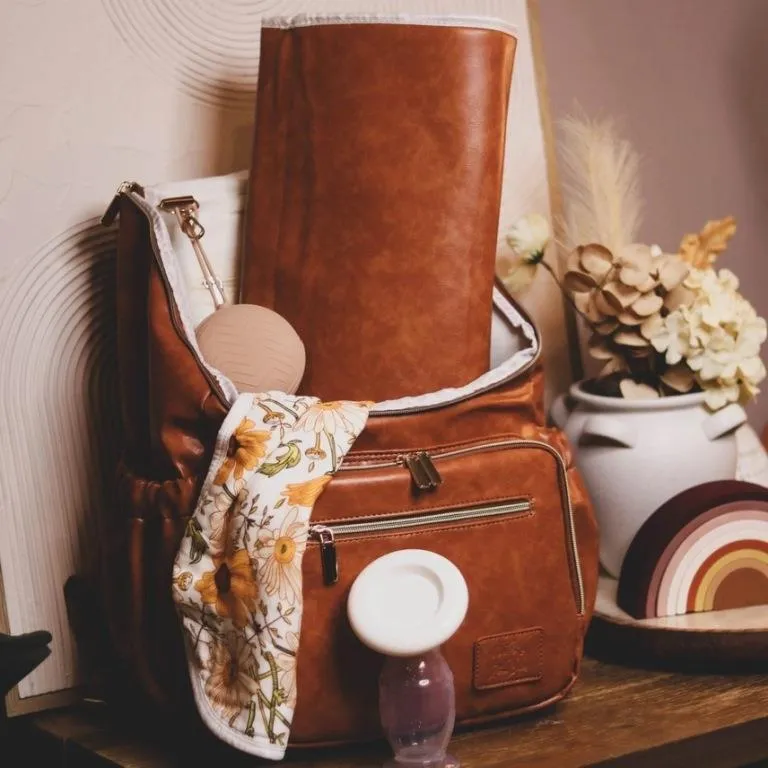 Zebra Babies faux leather nappy bag backpack - luxe tan brown