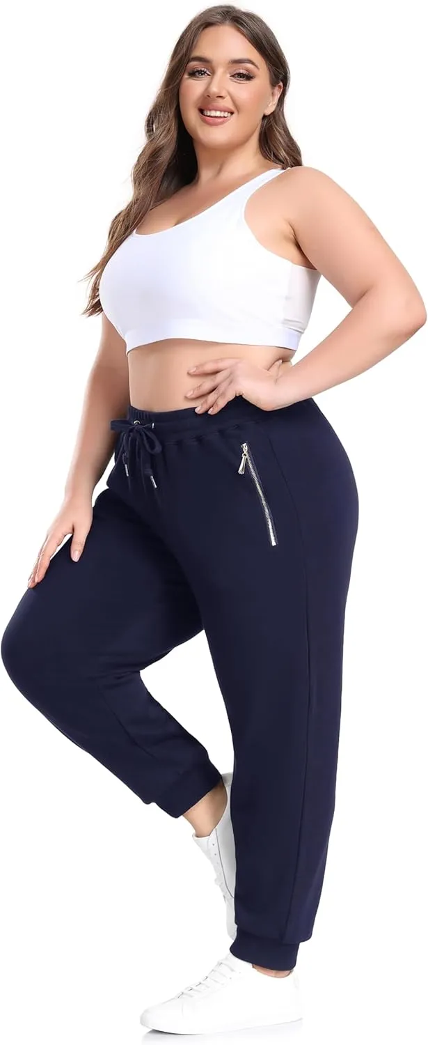 ZERDOCEAN Women's Plus Size Fleece Lined Sweatpants Casual Workout Athletic Joggers Zipper Pockets