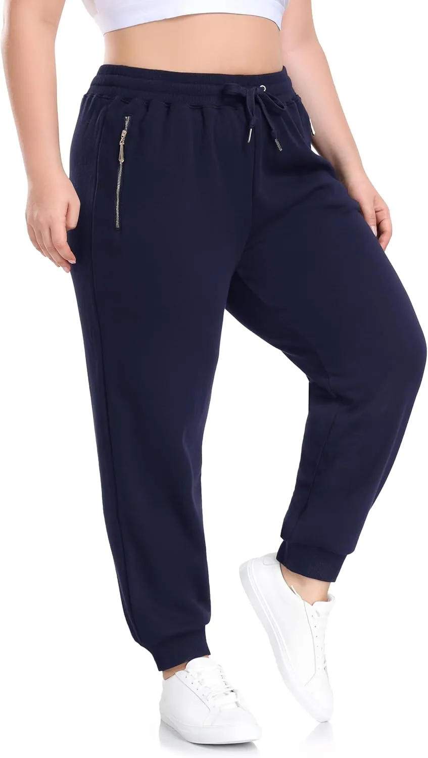 ZERDOCEAN Women's Plus Size Fleece Lined Sweatpants Casual Workout Athletic Joggers Zipper Pockets